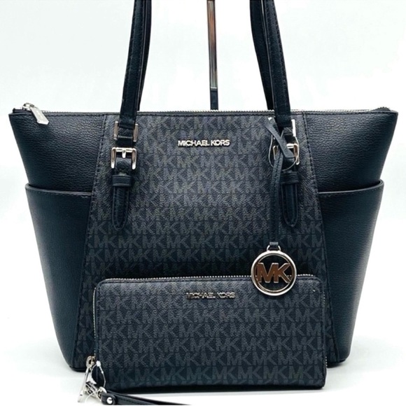 Michael Kors Large Top Zip Tote Bag Black & Large Continental Wallet Black (NWT) - Picture 1 of 12